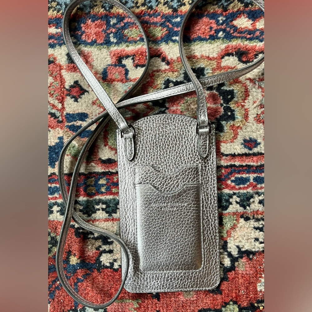 Metallic Silver Crossbody Phone Card Holder